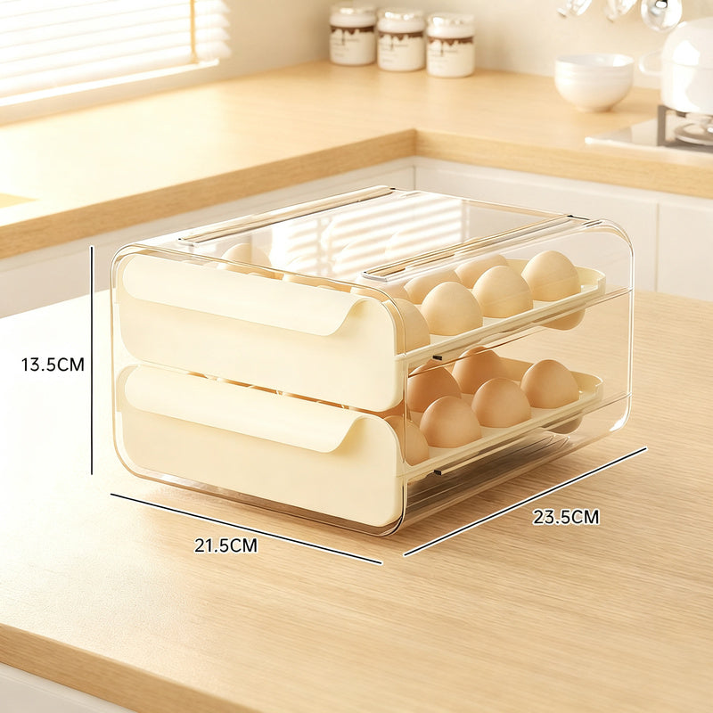 Plastic egg box with drawer, 32 compartments