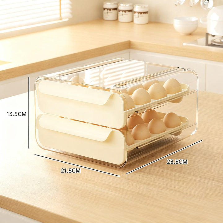 Plastic egg box with drawer, 32 compartments