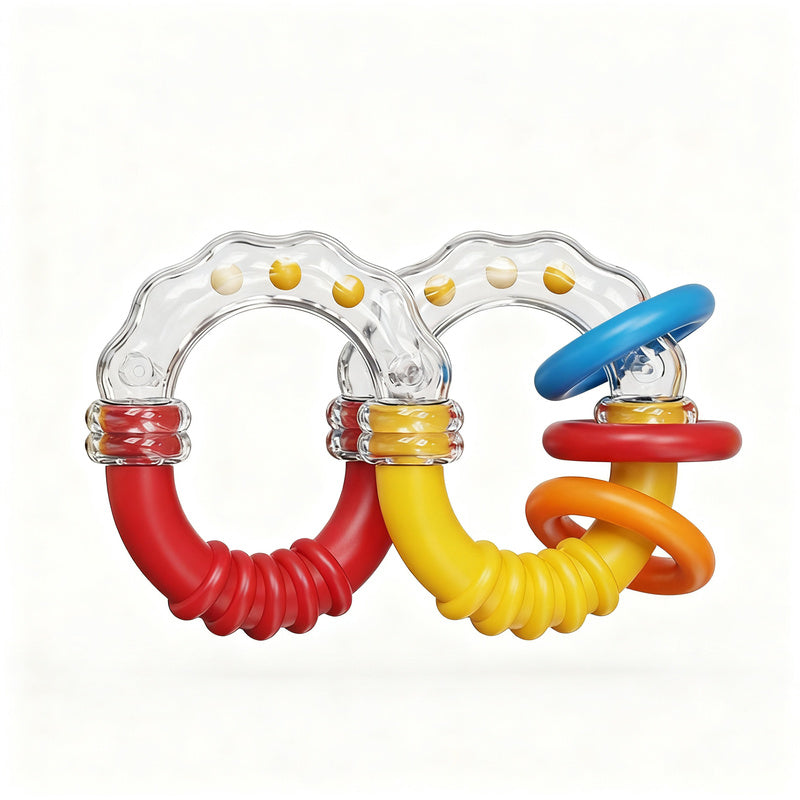 Baby rattle and teething ring, 0–3 years
