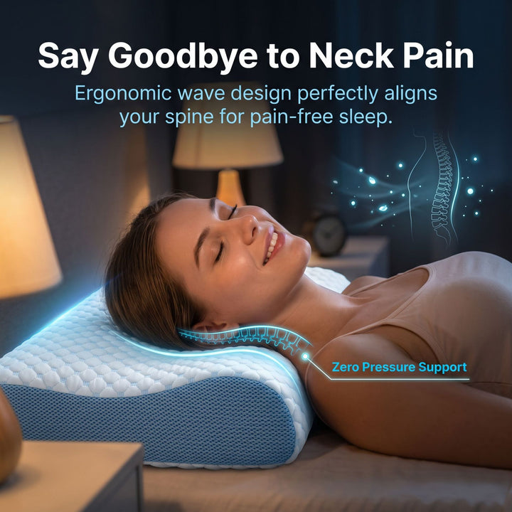 Flat neck pillow made of memory foam, wave profile