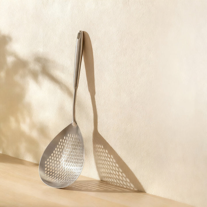 Stainless steel ladle with wooden handle, large size
