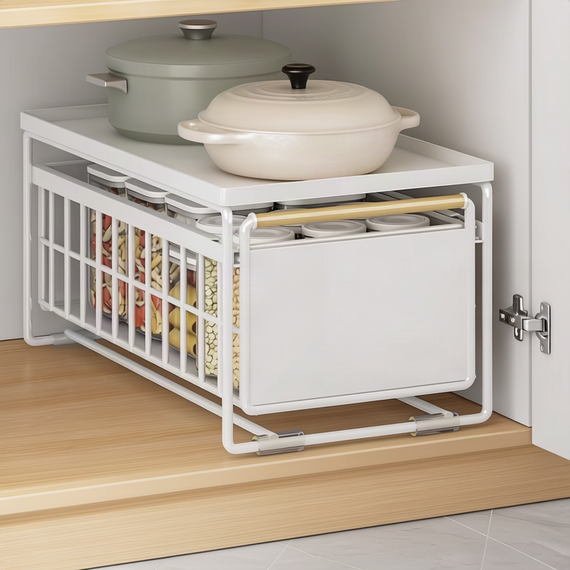 Extendable under-cabinet shelf made of metal