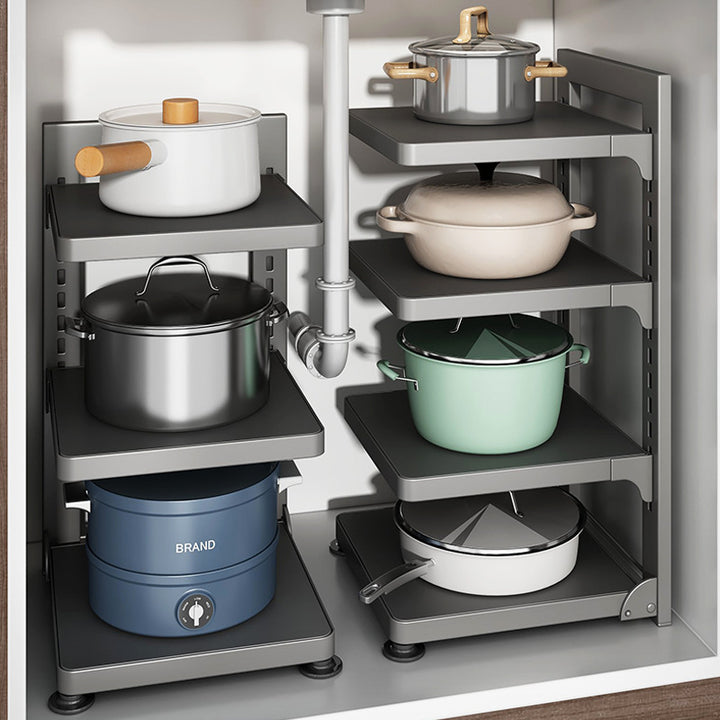 Pot shelf, multi-tier, gunmetal, foldable