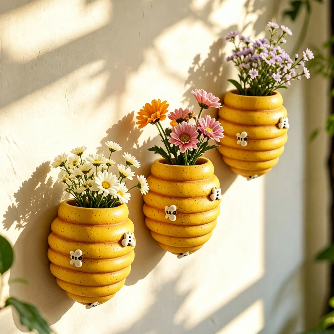 Wall-mounted flower pot with bee motif