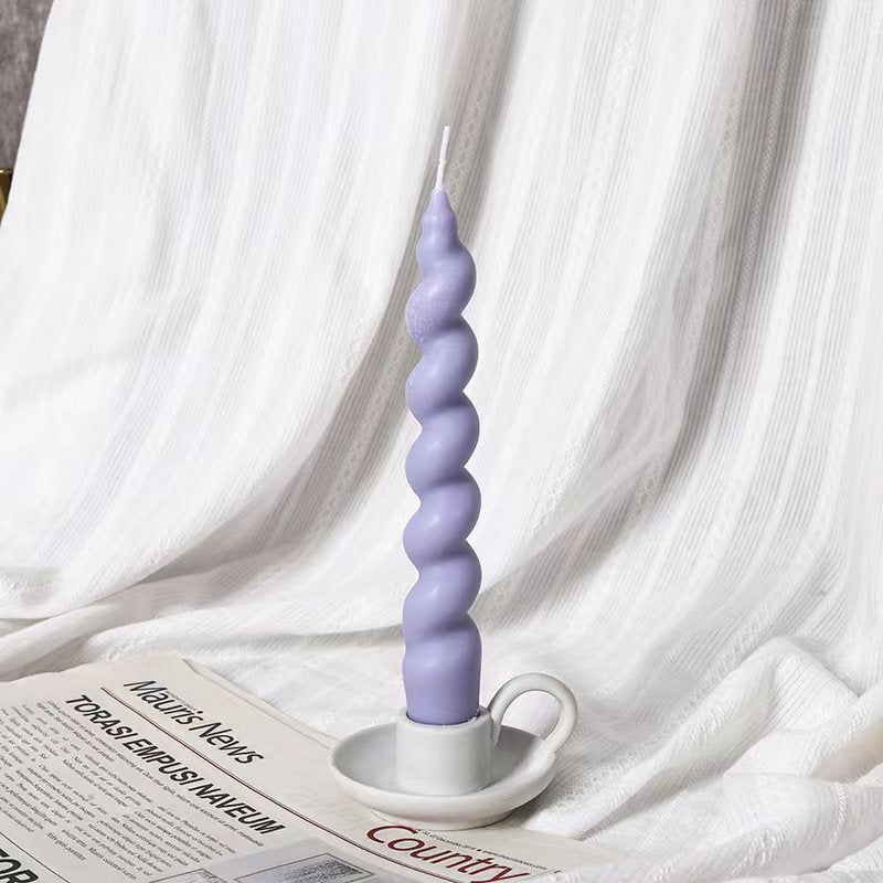 Spiral-shaped decorative candle made of soy wax