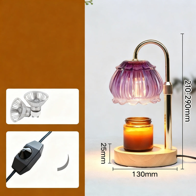 Wax melting lamp with wooden base