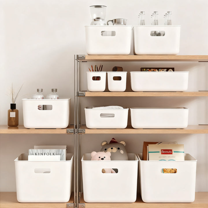 Plastic storage box for desk and cabinet