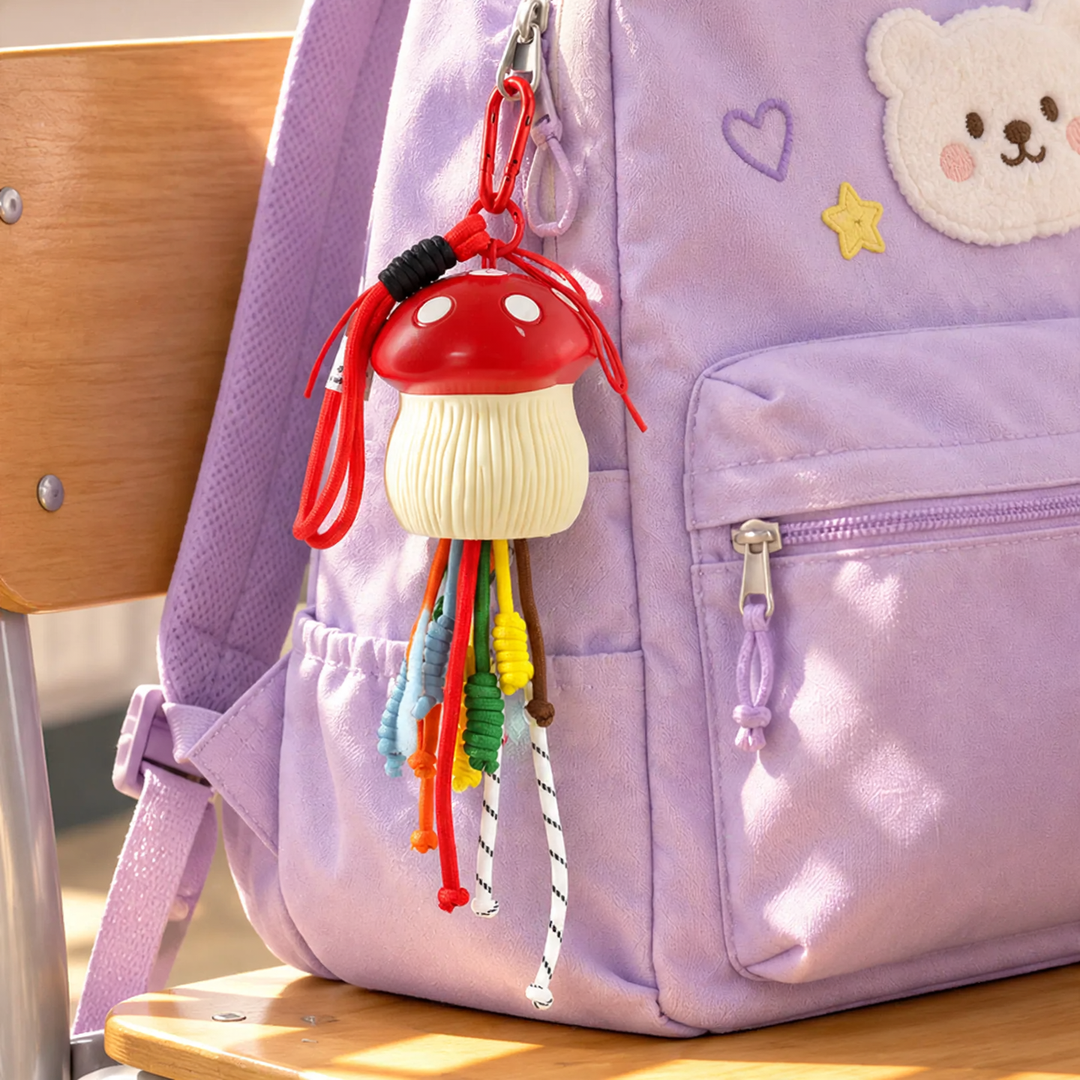 Mushroom pendant with tassel and carabiner