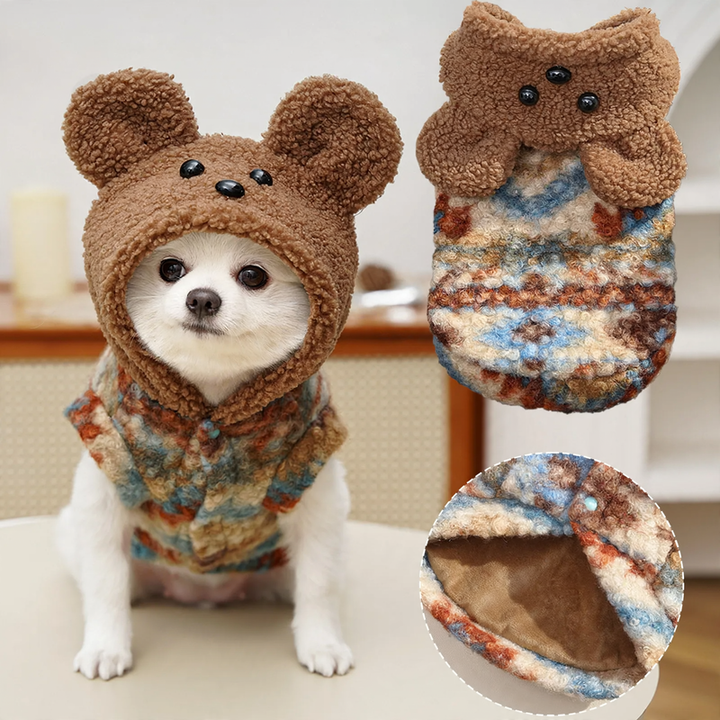 Pet sweater with fleece lining, two-armed