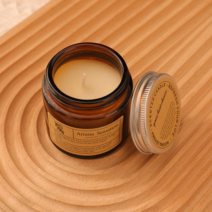 Scented candle made of soy wax in glass, handcrafted
