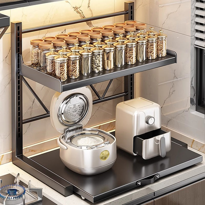Adjustable workspace shelf made of metal