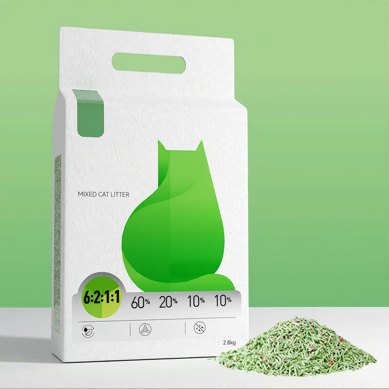 Cat litter made of tofu and bentonite with green tea scent