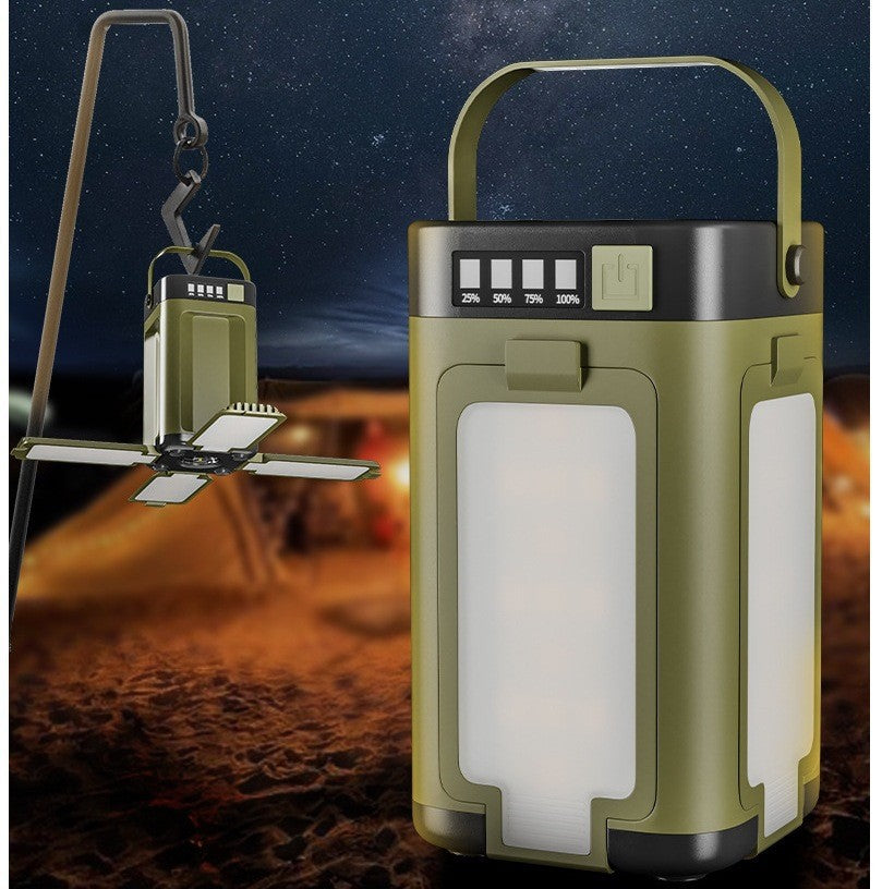 LED camping lamp with solar charging, foldable