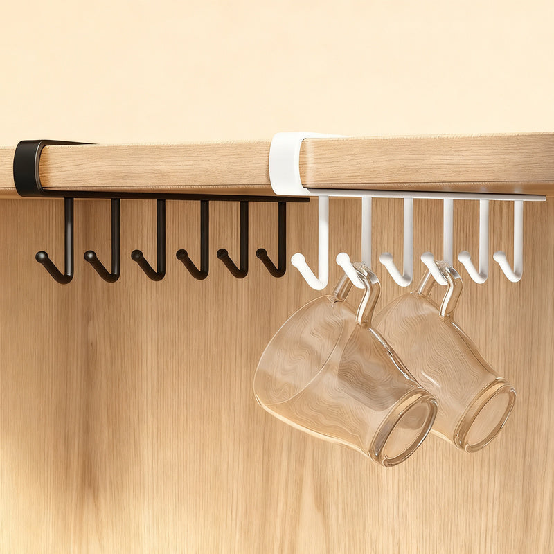 Kitchen hooks for under cabinets, 6-piece row