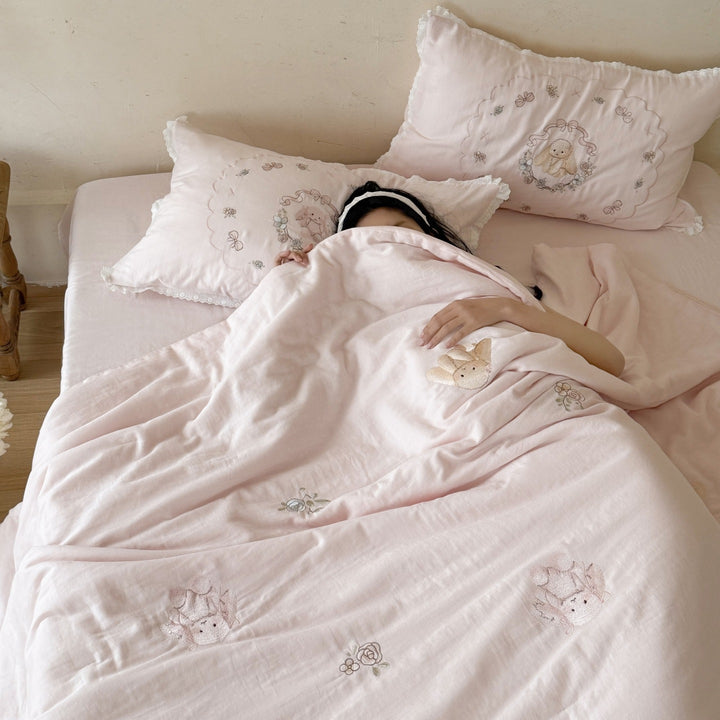 Cotton summer duvet with embroidery, washable