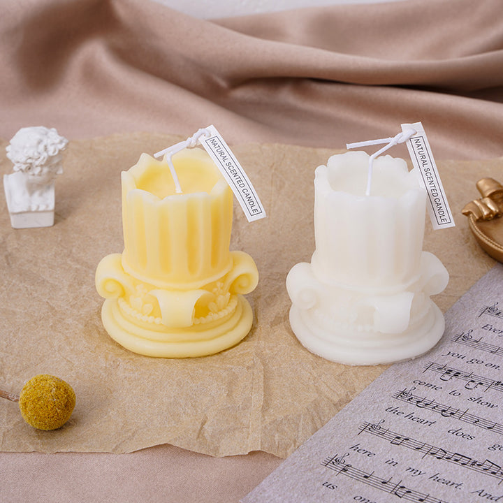 Handmade scented candle made of soy wax, pillar shape