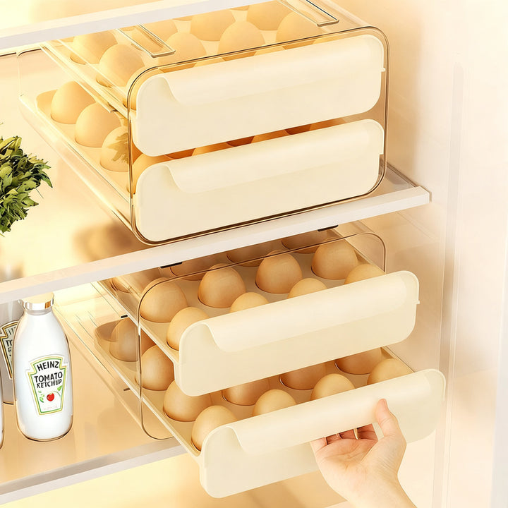 Plastic egg box with drawer, 32 compartments
