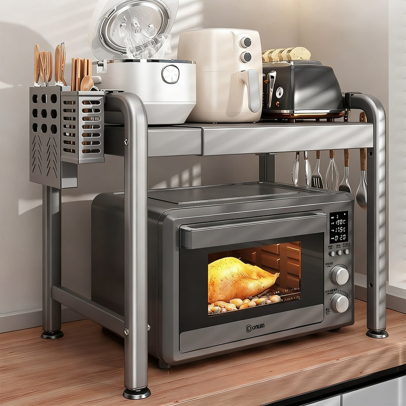 Microwave and kitchen appliance shelf, multi-tiered
