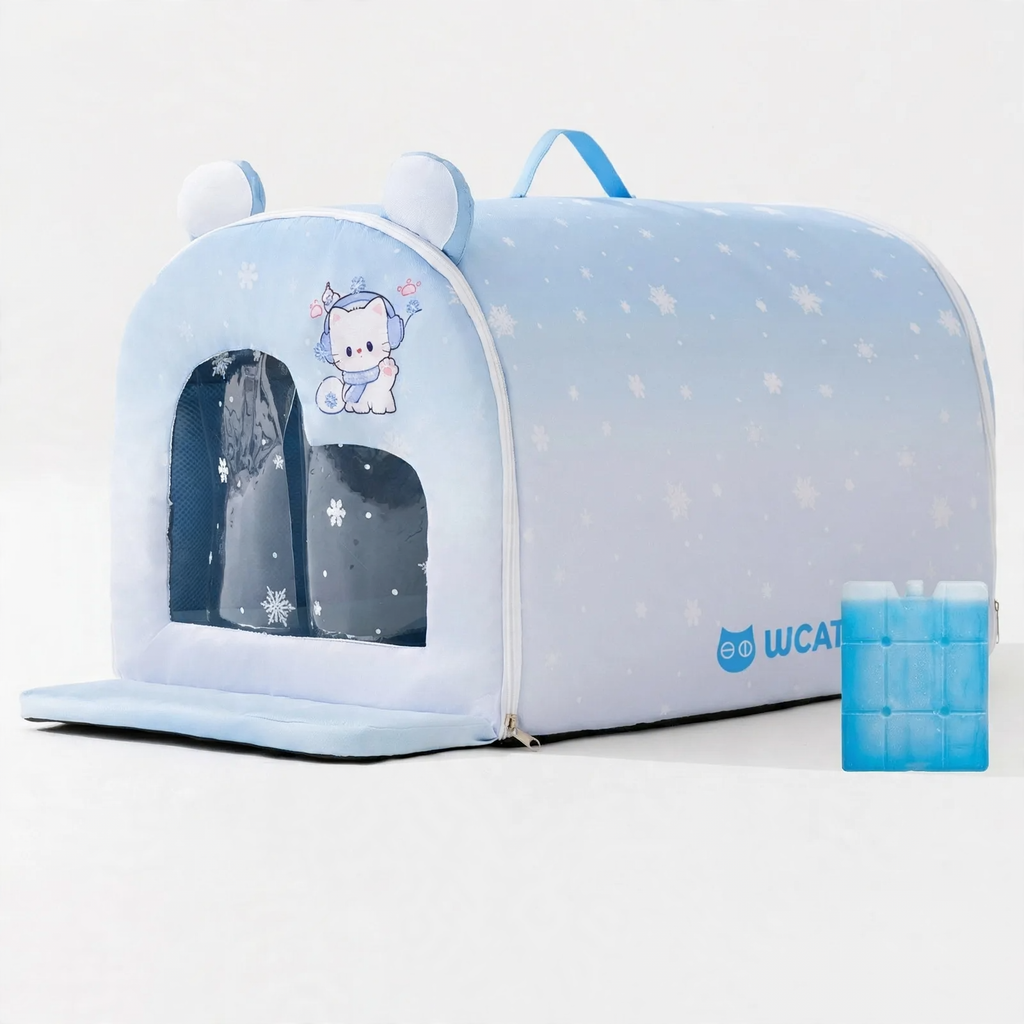 Cooling bed for pets with curtain