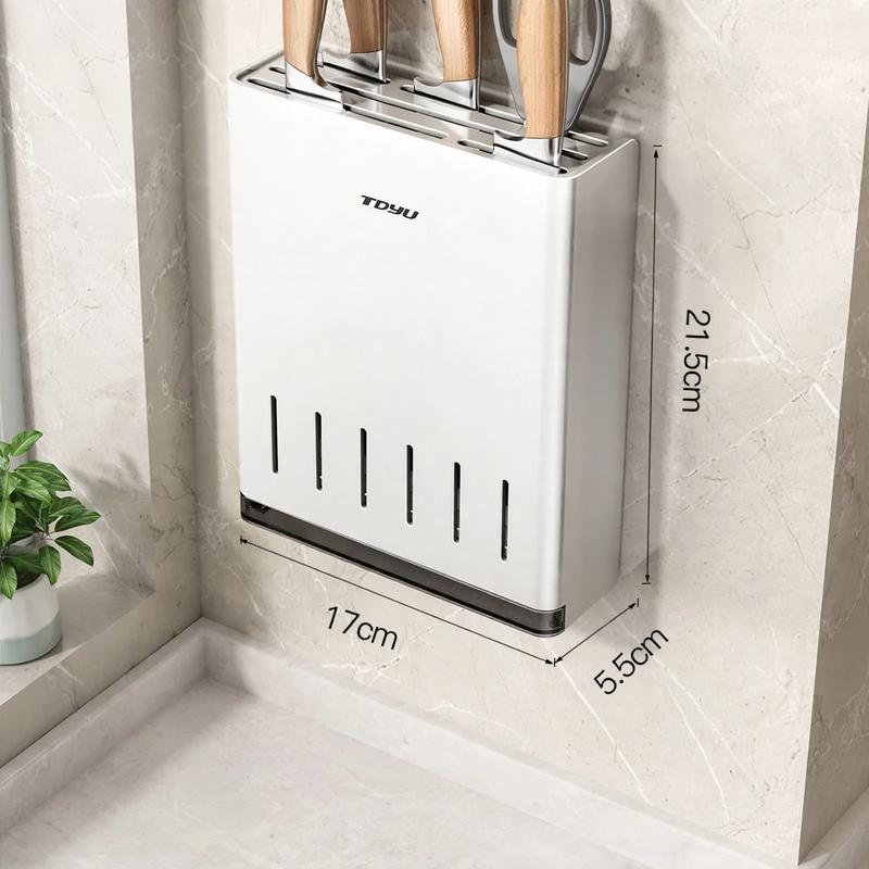 Knife holder with suction cup, stainless steel, wall mountable