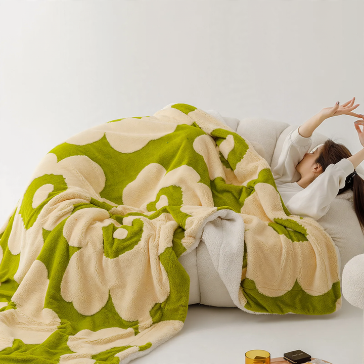 Double-layer coral fleece blanket with floral pattern, 100×150–200×230 cm