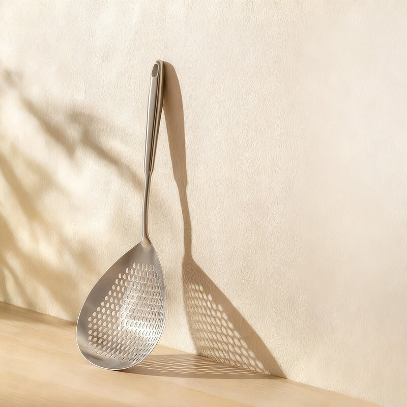 Stainless steel ladle with wooden handle, large size