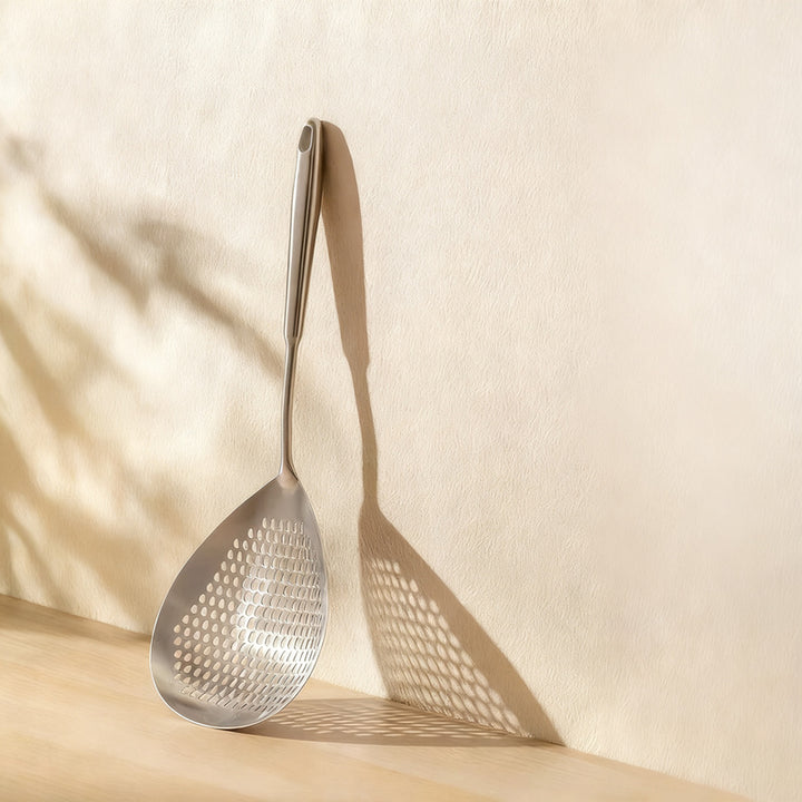 Stainless steel ladle with wooden handle, large size