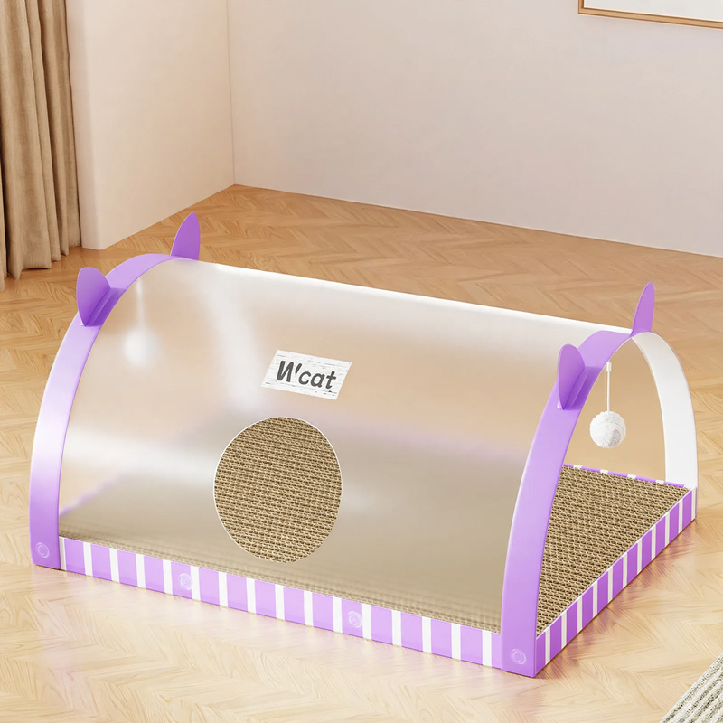 Scratching board and tunnel made of cardboard for cats