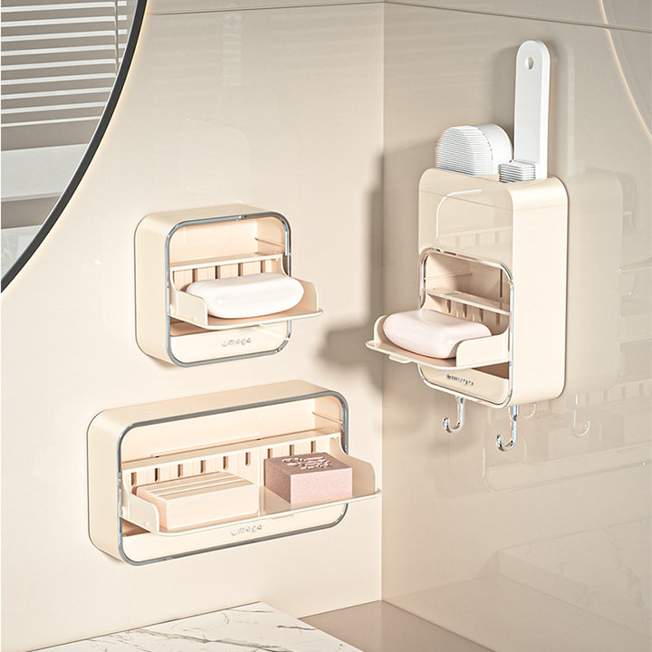 Soap box, wall mounted, with drain