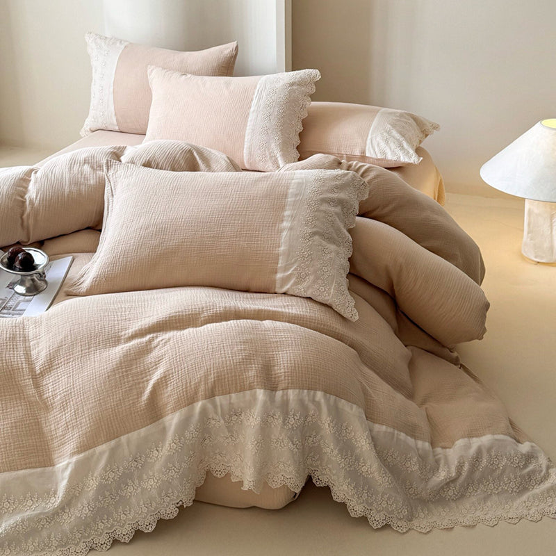 Cotton bedding set with lace, 4-piece