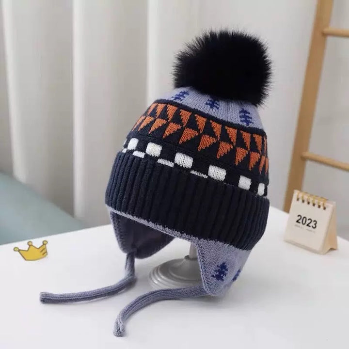Children's hat with earflaps, knitted, warm