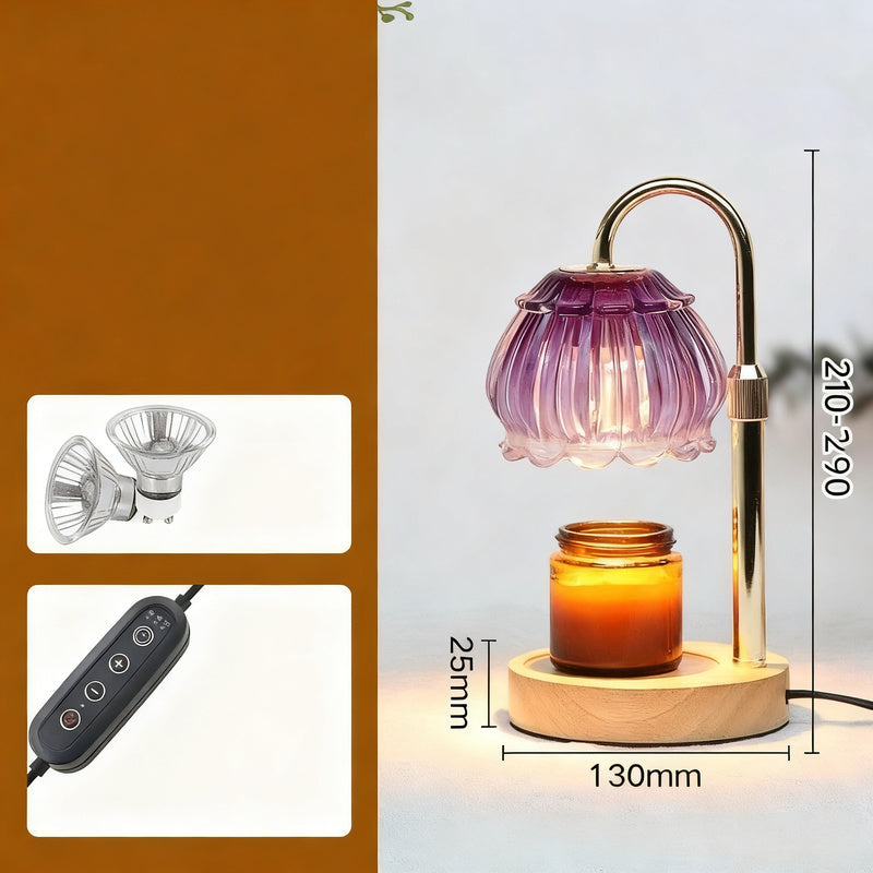 Wax melting lamp with wooden base