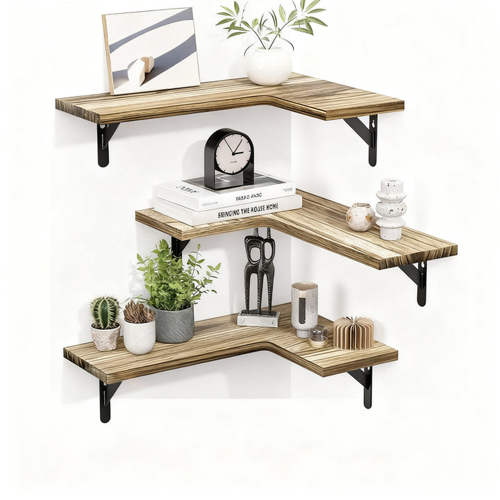 Wood and metal wall shelf, L-shape