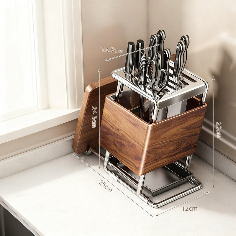 Carbon steel knife holder with cutlery compartment