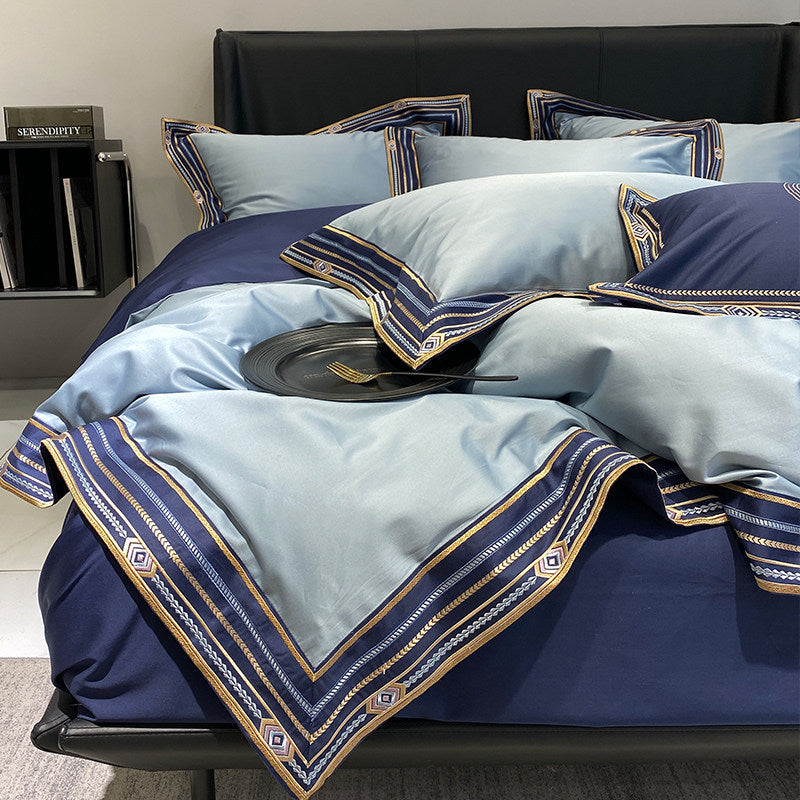 Long-staple cotton bedding, 4-piece, embroidered