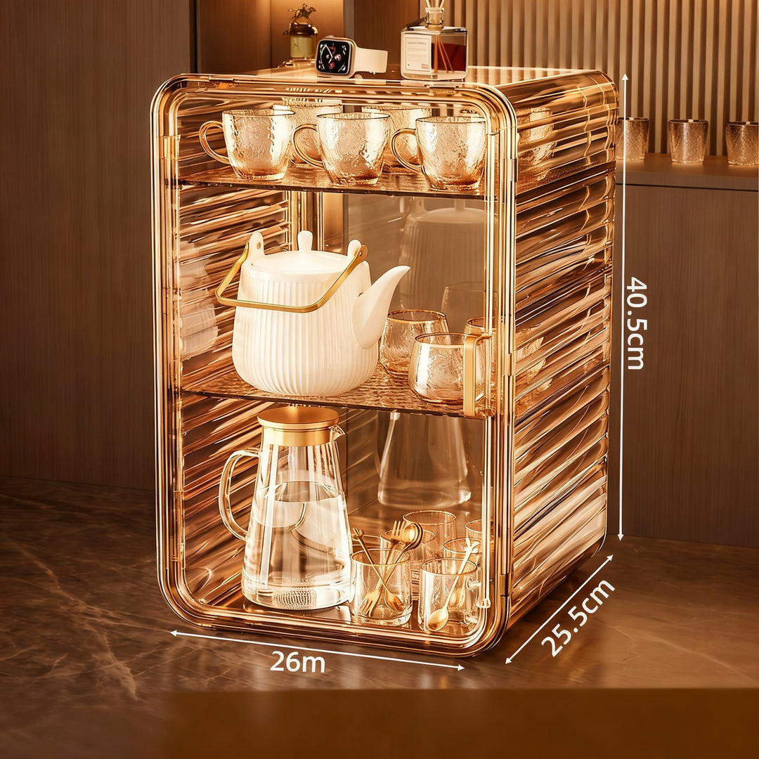Plastic glass cabinet with doors, 2–4 tiers