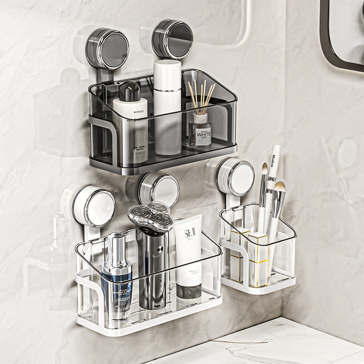 Wall-mounted cosmetic shelf with suction cup, model YM.7052