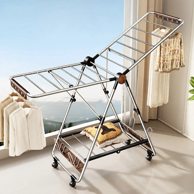 Stainless steel clothes drying rack, foldable, standing model