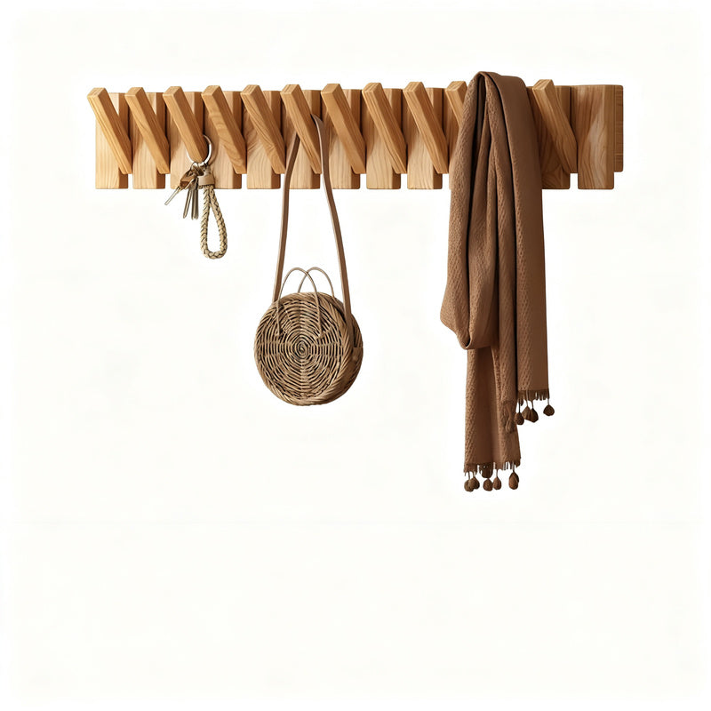 Wood Wall Rack Piano Keys Design, 4–12 Hooks