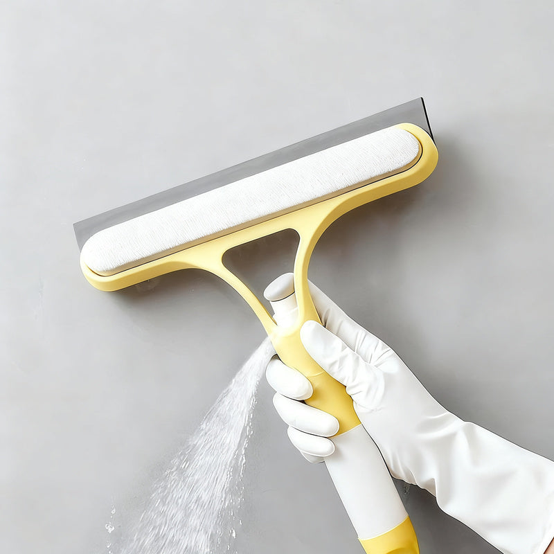 Window cleaner with spray bottle and squeegee