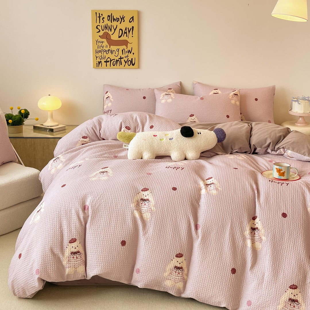 Cotton bedding set with waffle pattern, 100% cotton
