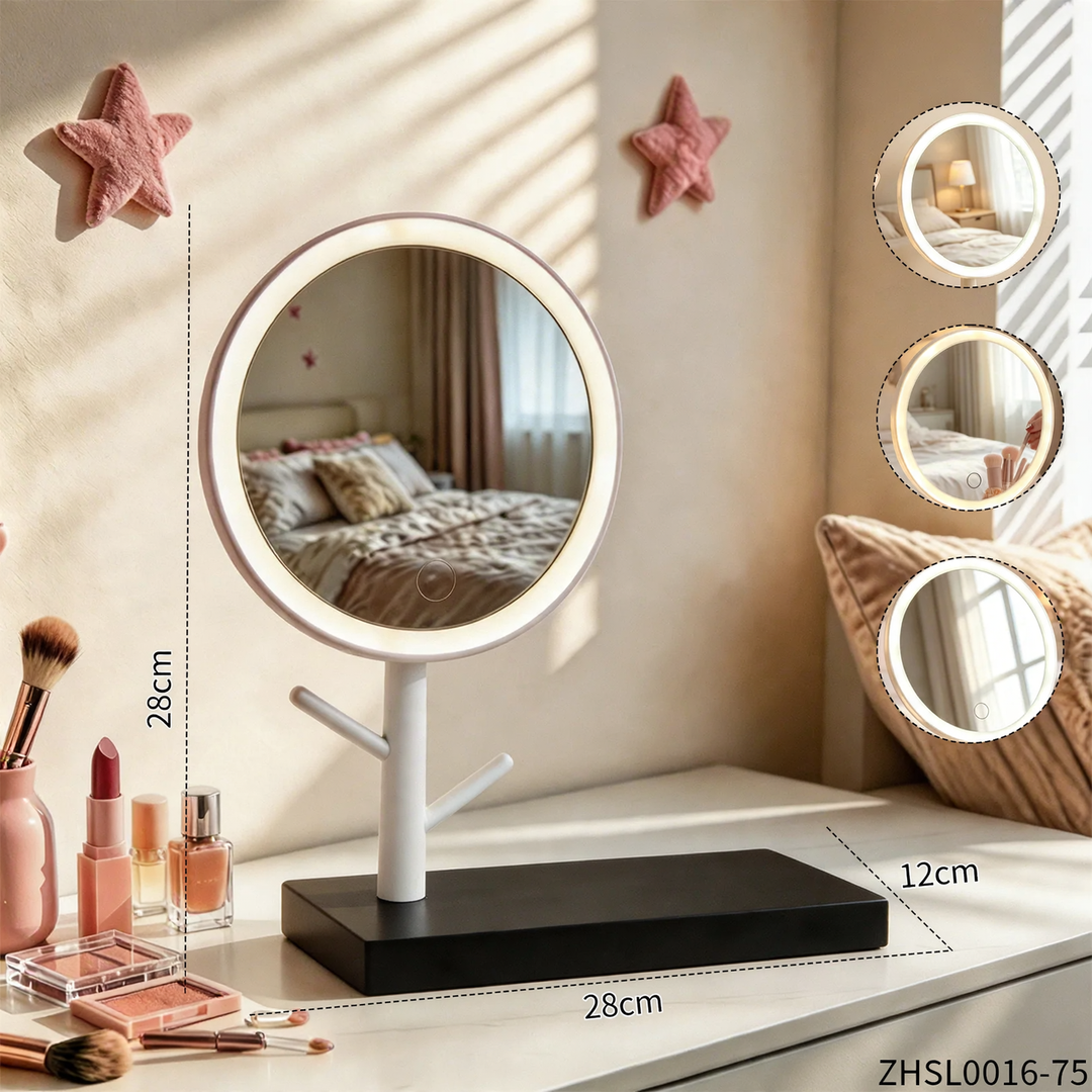 Makeup mirror with LED lighting and phone holder