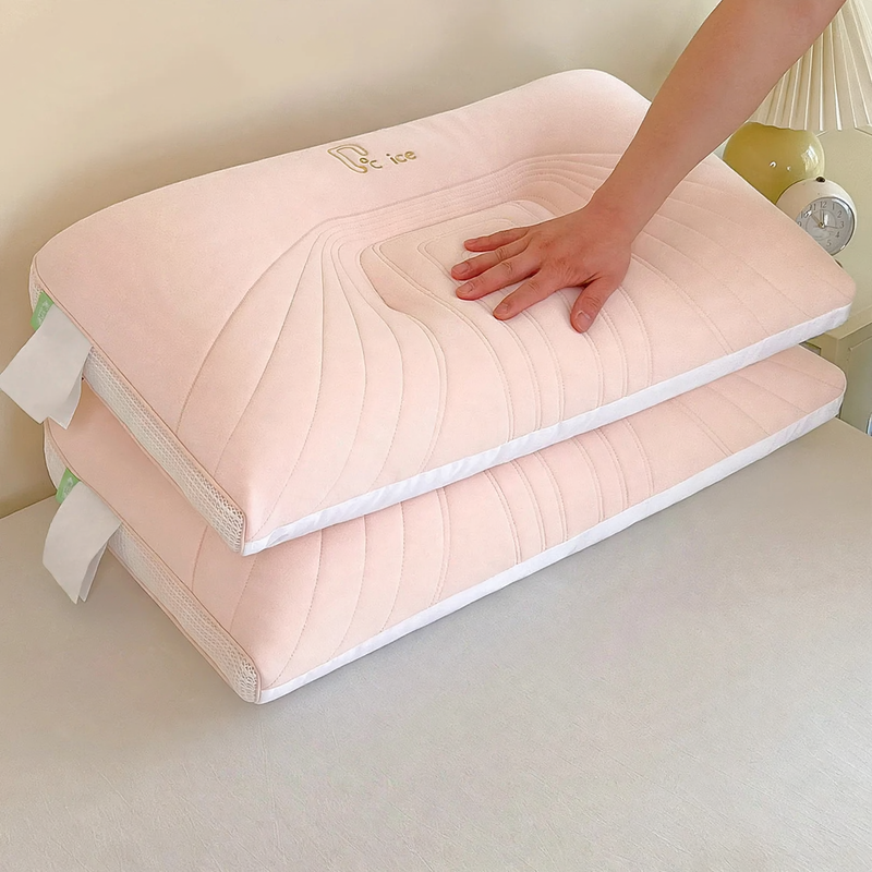 Cooling pillow with ice silk cover, ergonomic