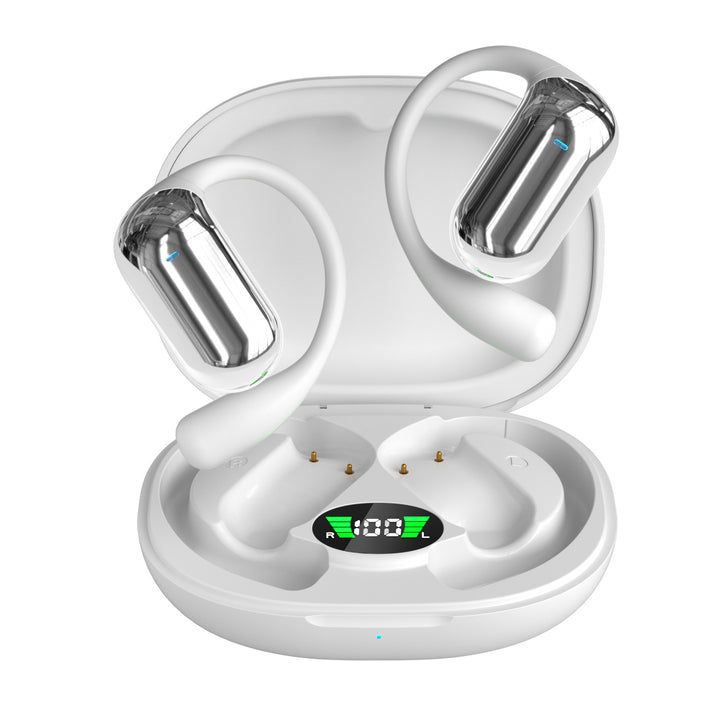 Bluetooth earbuds, open, color touchscreen
