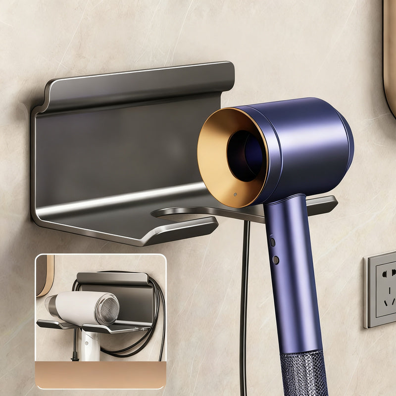 Wall mount for hair dryer, no drilling, stainless steel