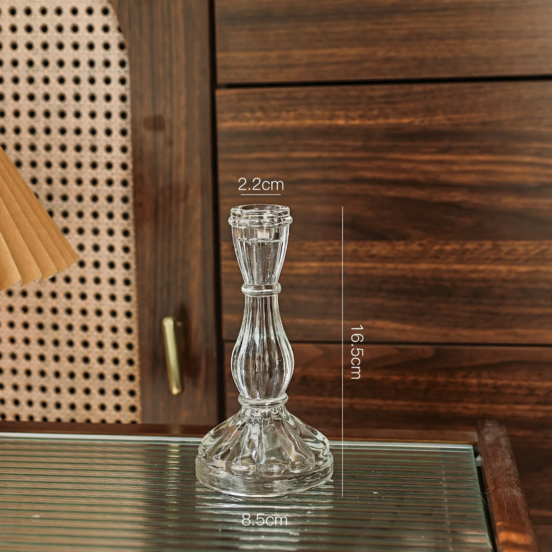 Glass candle holder with crystal cut, European style