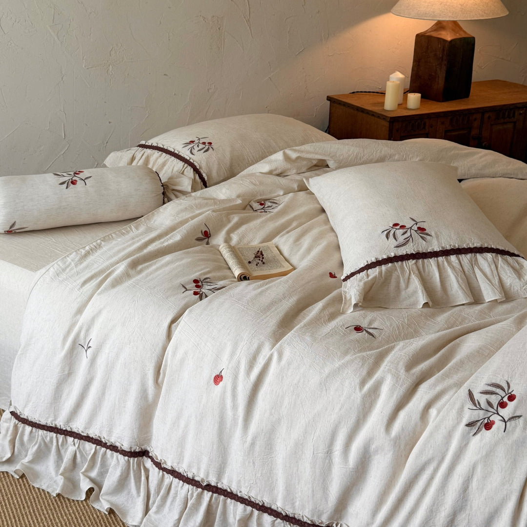 Cotton-linen bedding, 4-piece, floral pattern