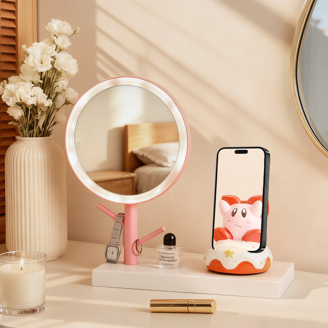 LED makeup mirror with smartphone holder
