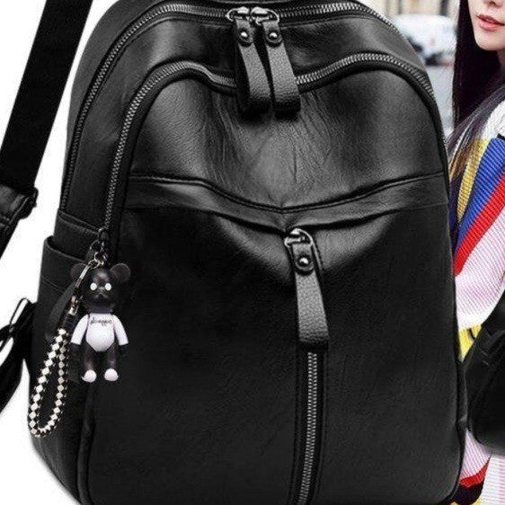 Double shoulder backpack with soft faux leather look
