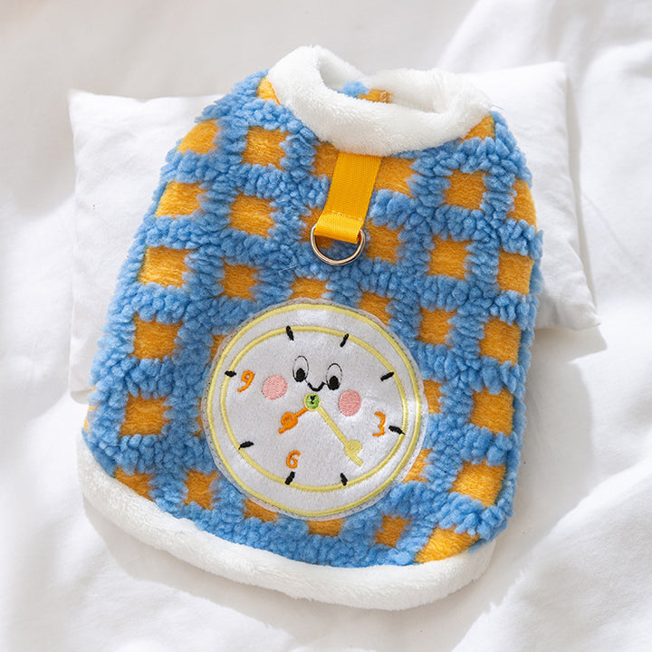 Fleece pullover with clock motif for cats and small dogs